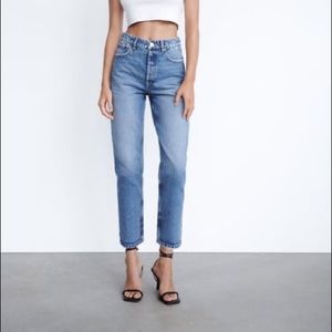 Zara High Rise Straight Leg Jeans - Blue